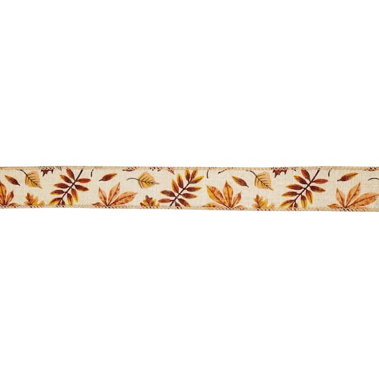 1.5" x 10yd. Fall Leaves Wired Faux Linen Ribbon by Celebrate It®